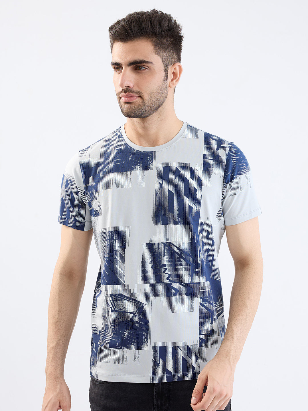 Spykar Silver Grey Slim Fit Casual T-Shirt For Men