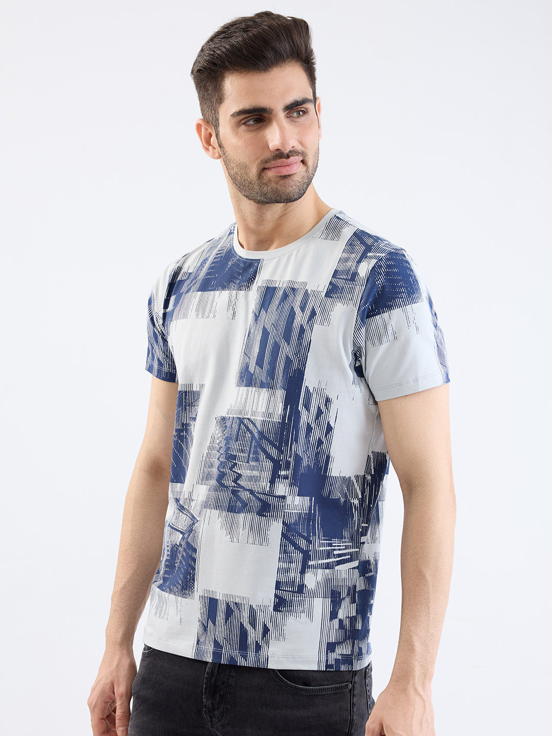 Spykar Silver Grey Slim Fit Casual T-Shirt For Men