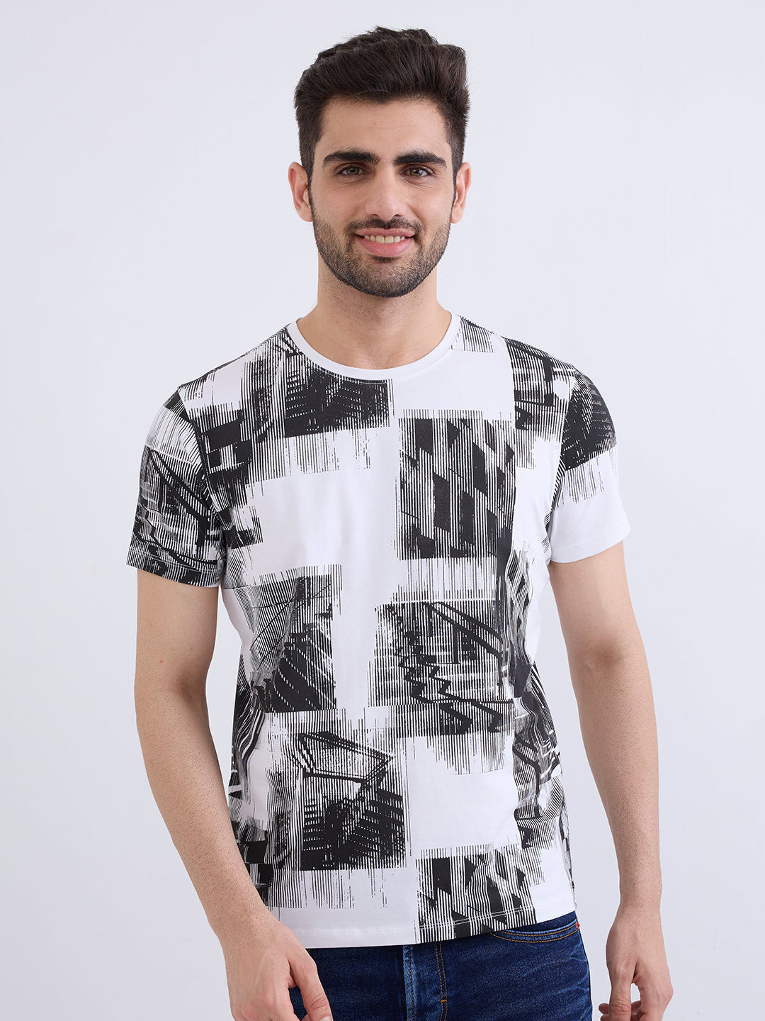 Spykar White Slim Fit Casual T-Shirt For Men