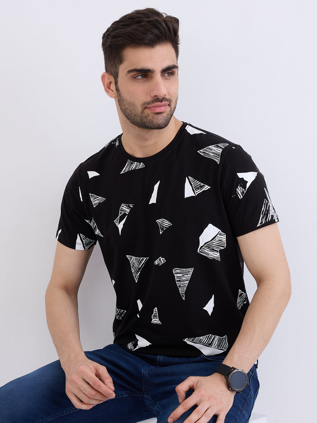 Spykar Black Slim Fit Casual T-Shirt For Men