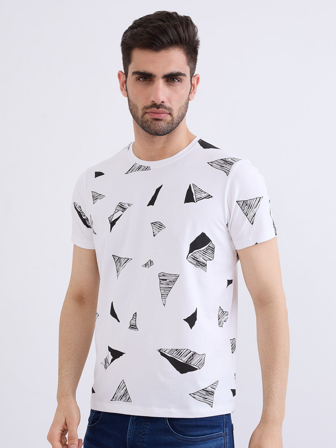 Spykar White Slim Fit Casual T-Shirt For Men