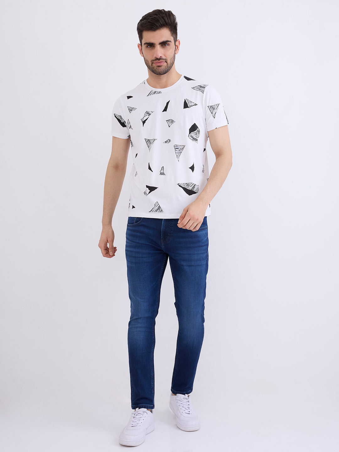 Spykar White Slim Fit Casual T-Shirt For Men