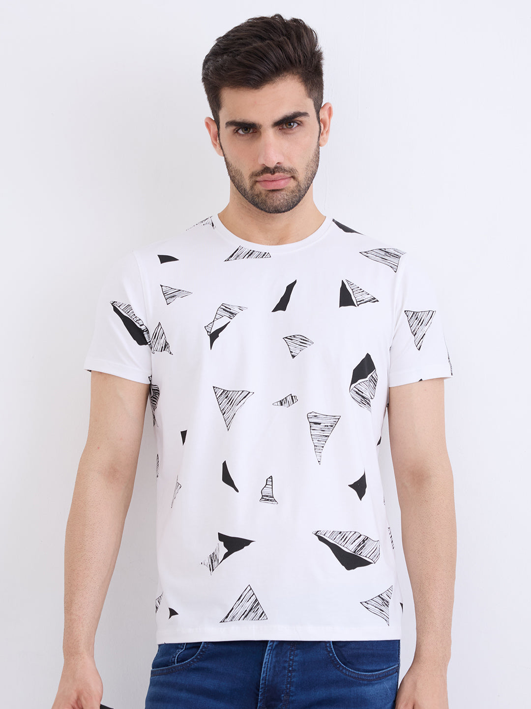 Spykar White Slim Fit Casual T-Shirt For Men