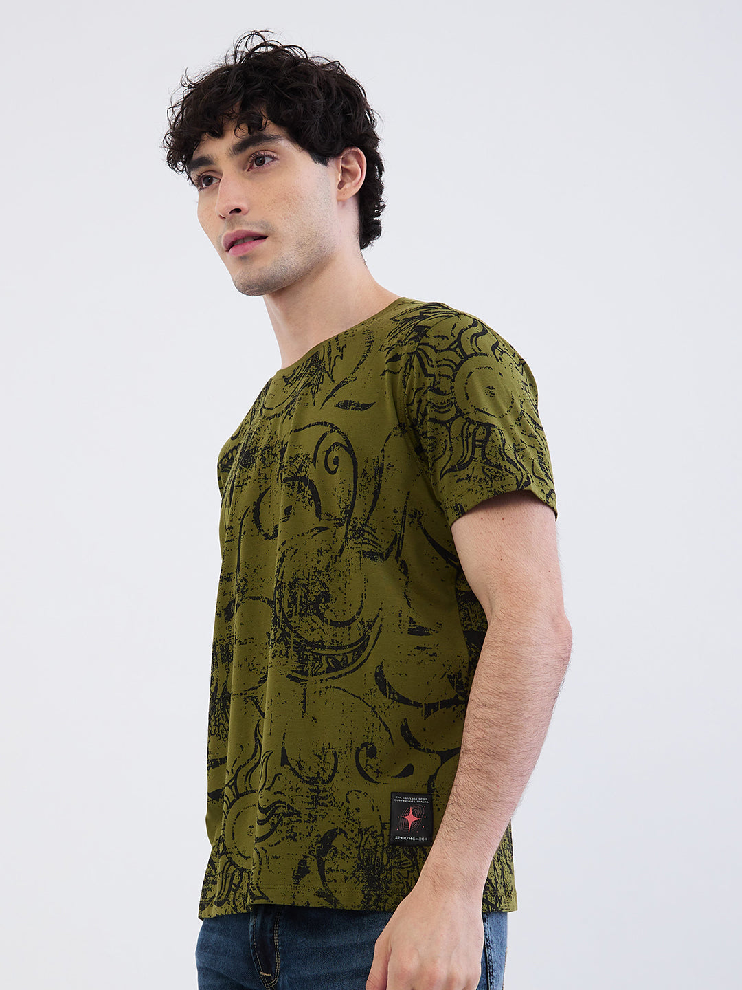 Spykar Avocado Green Slim Fit Casual T-Shirt For Men