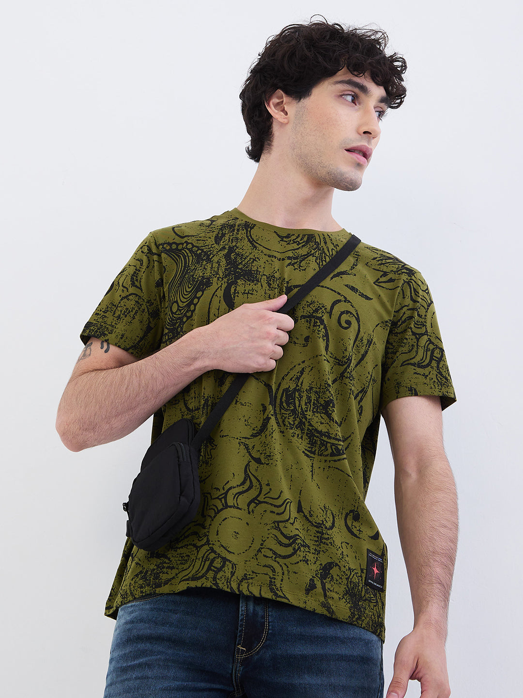 Spykar Avocado Green Slim Fit Casual T-Shirt For Men
