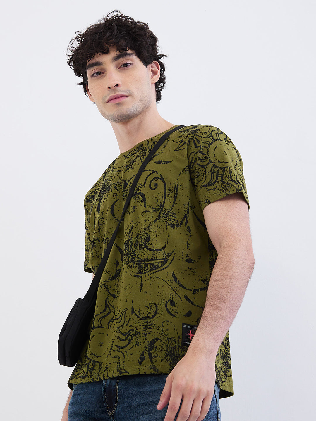 Spykar Avocado Green Slim Fit Casual T-Shirt For Men