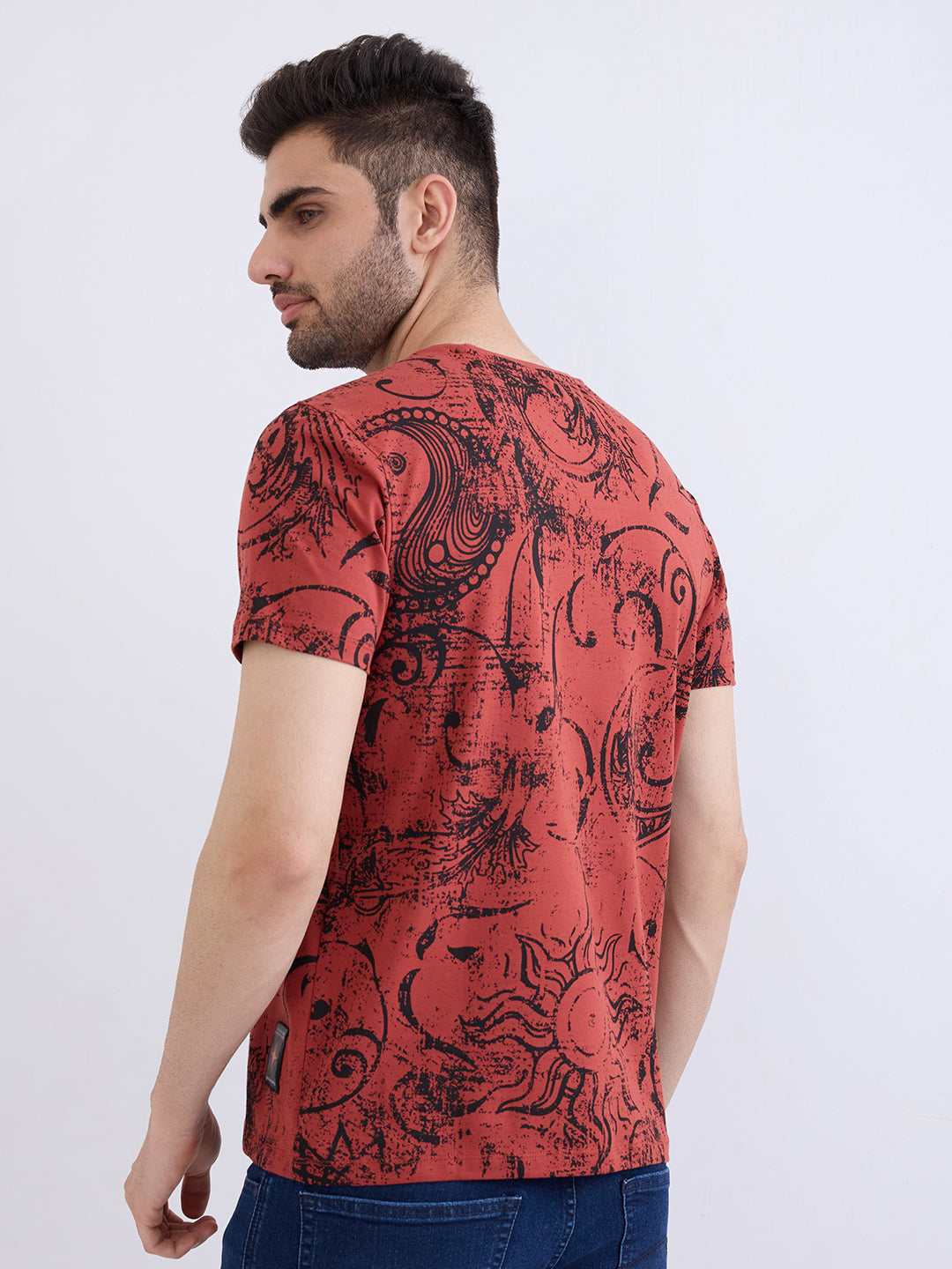 Spykar Brick Red Slim Fit Casual T-Shirt For Men