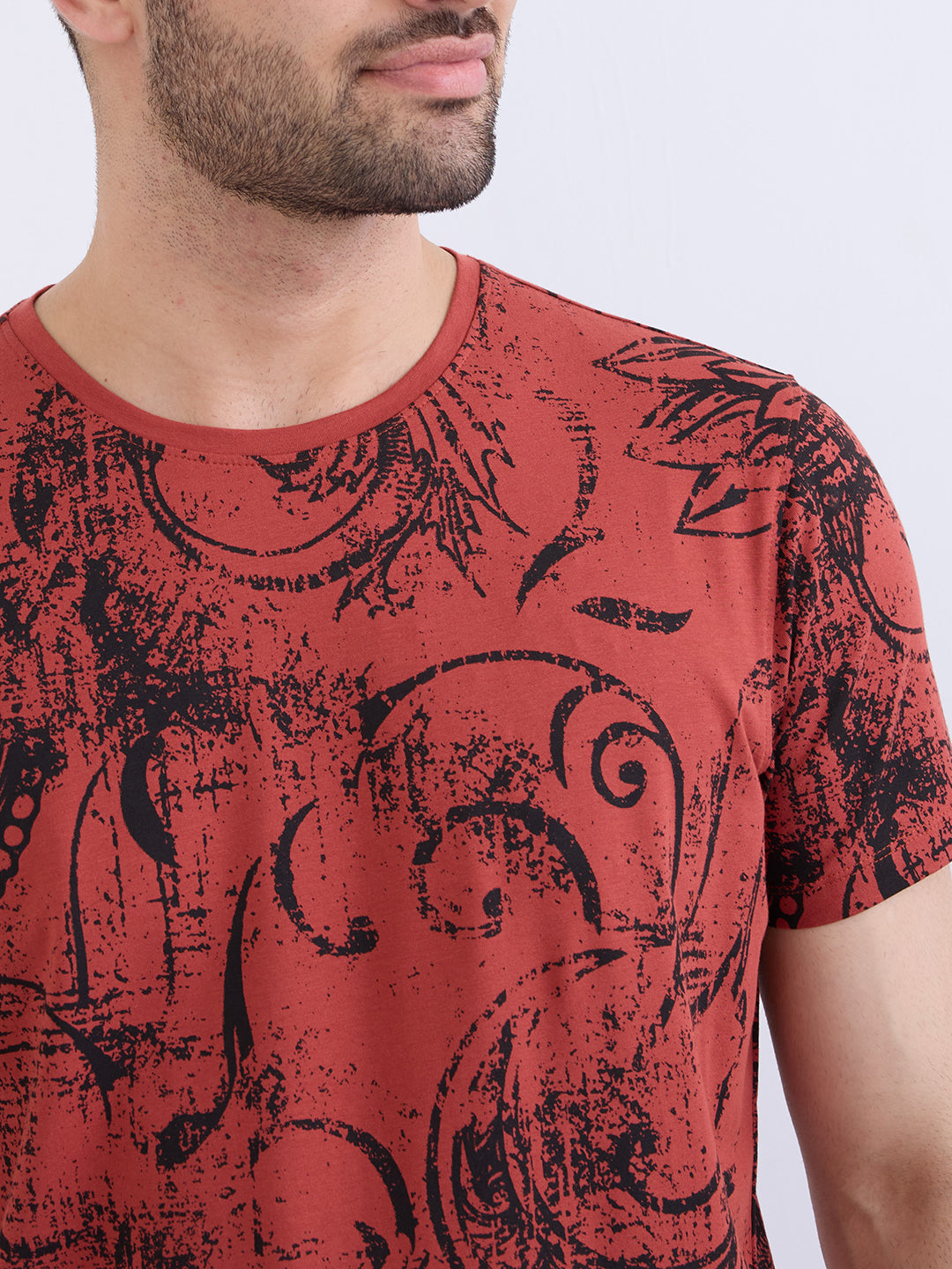 Spykar Brick Red Slim Fit Casual T-Shirt For Men