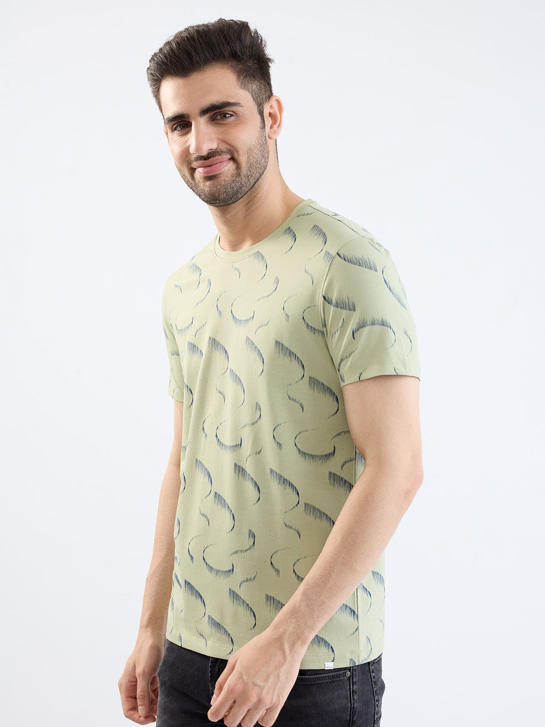 Spykar Lint Green Slim Fit Casual T-Shirt For Men