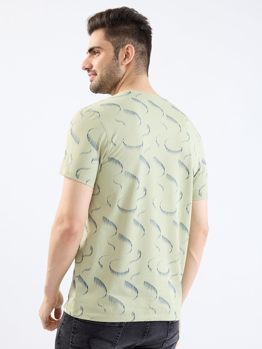 Spykar Lint Green Slim Fit Casual T-Shirt For Men