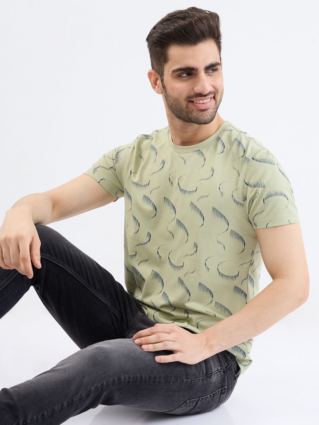 Spykar Lint Green Slim Fit Casual T-Shirt For Men