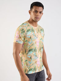 Men T-Shirt Beige Slim Fit