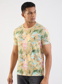 Men T-Shirt Beige Slim Fit