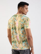 Men T-Shirt Beige Slim Fit