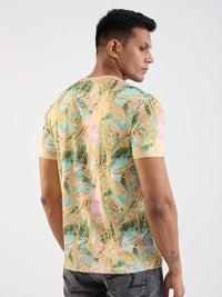 Men T-Shirt Beige Slim Fit