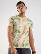 Men T-Shirt Beige Slim Fit