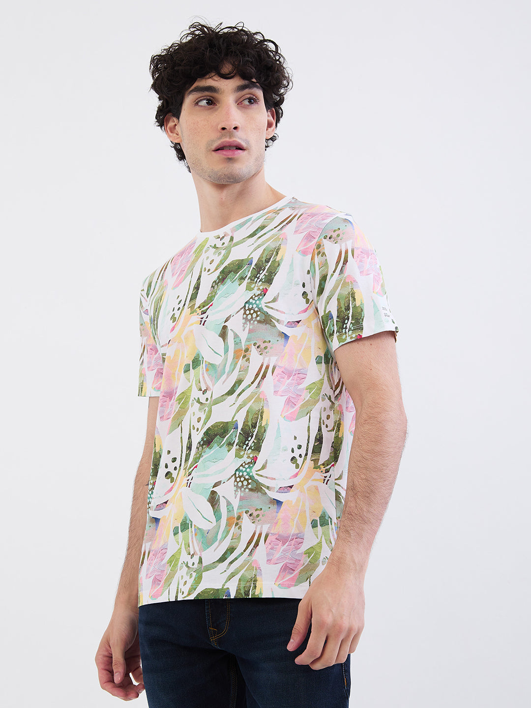 Spykar White Slim Fit Casual T-Shirt For Men