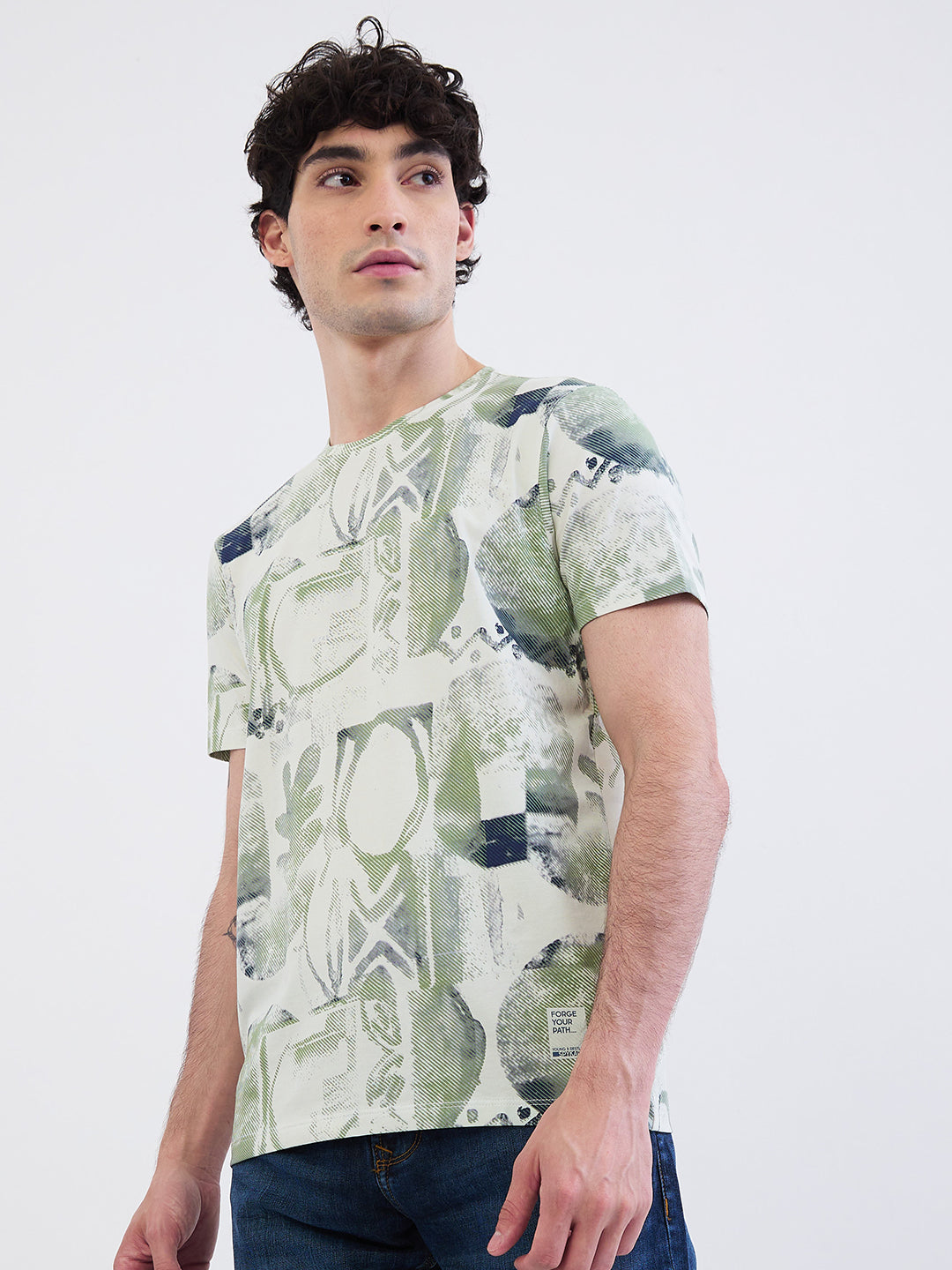 Spykar Off White Slim Fit Casual T-Shirt For Men