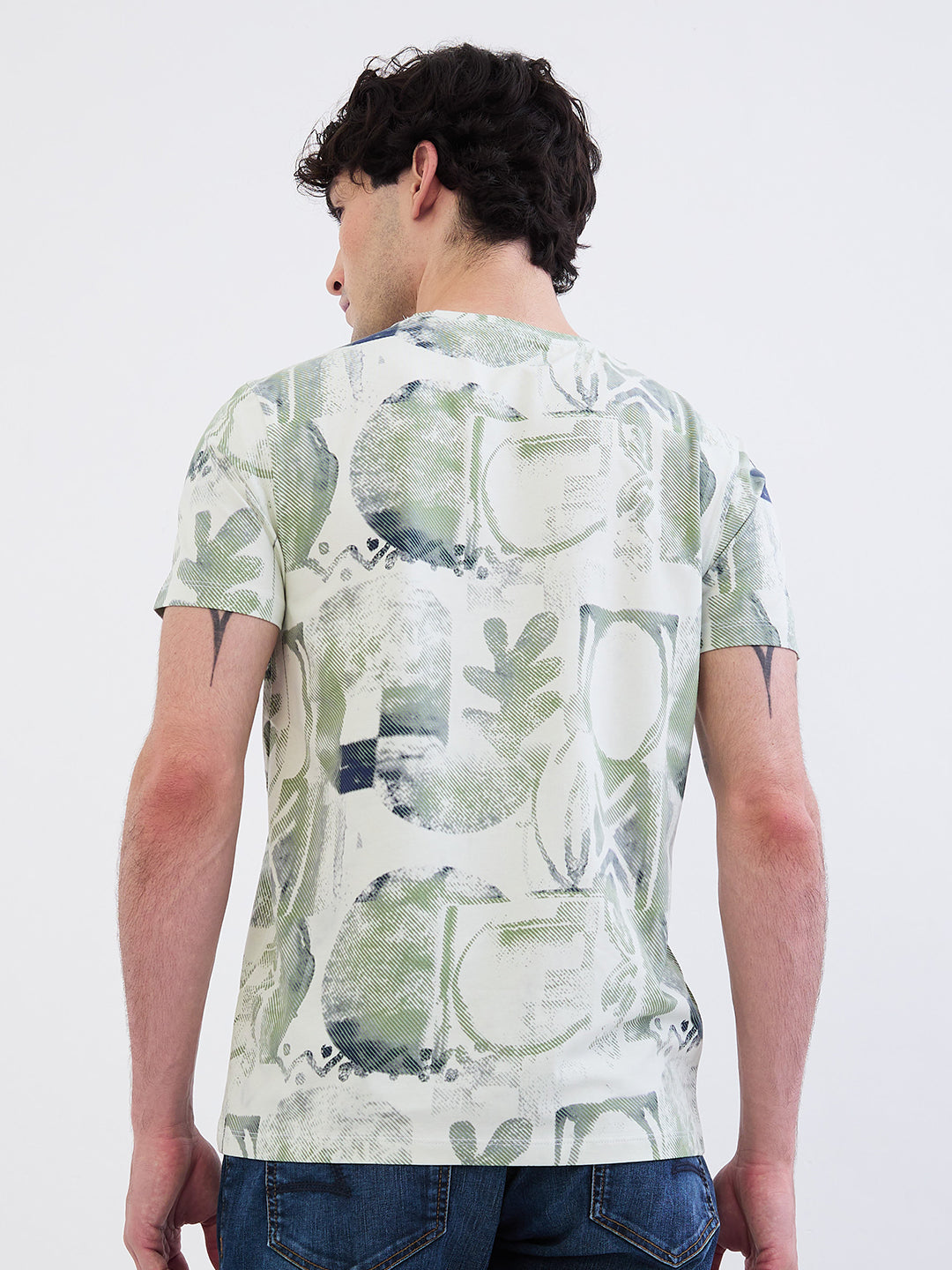 Spykar Off White Slim Fit Casual T-Shirt For Men
