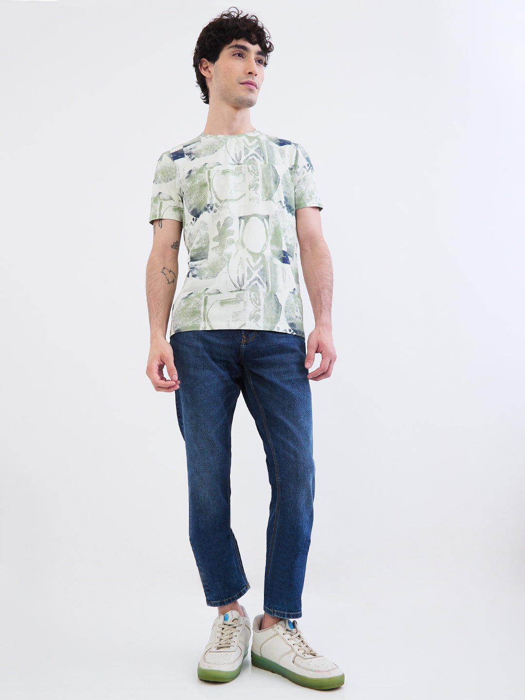 Spykar Off White Slim Fit Casual T-Shirt For Men