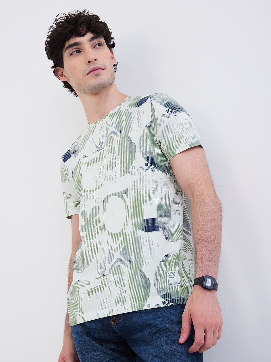 Spykar Off White Slim Fit Casual T-Shirt For Men