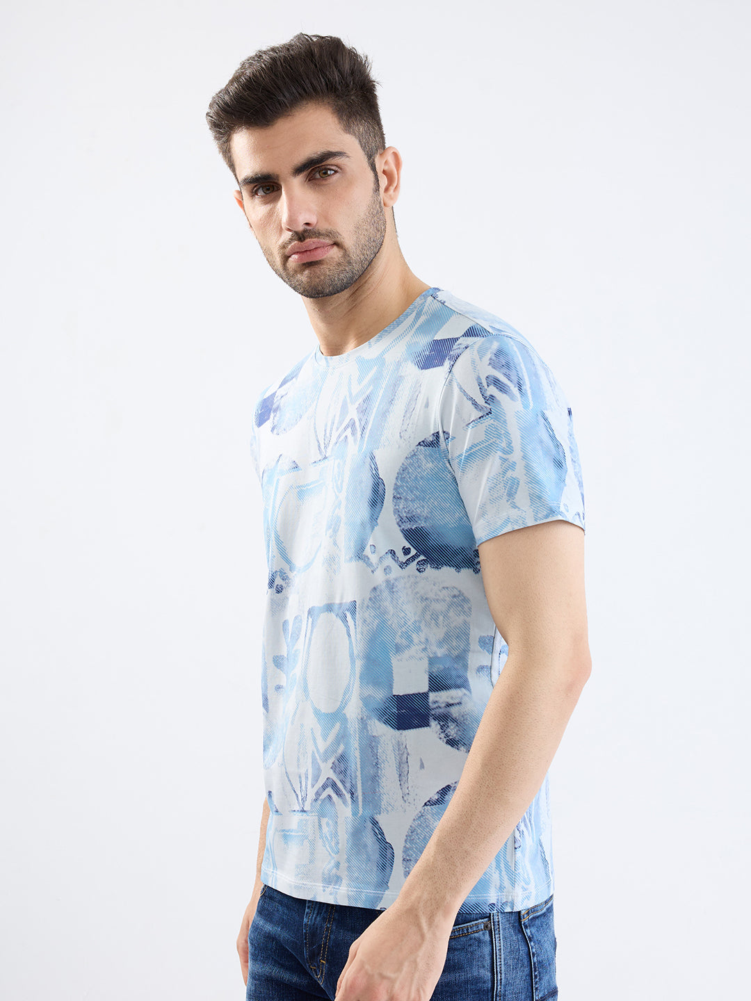 Spykar Silver Grey Slim Fit Casual T-Shirt For Men