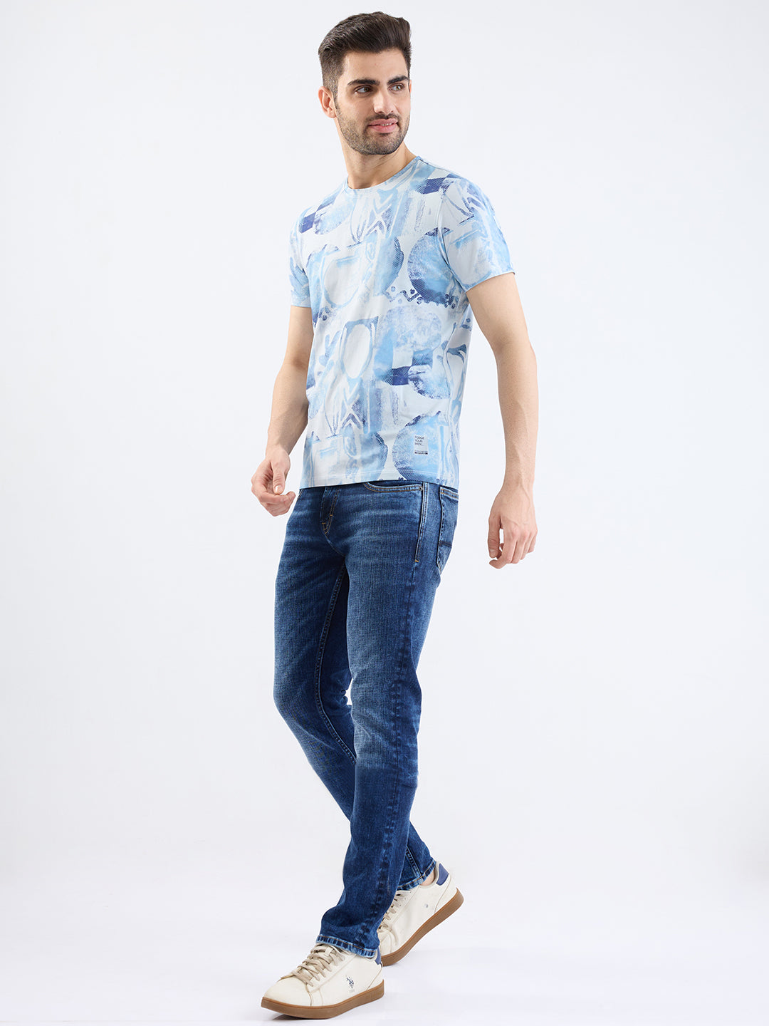 Spykar Silver Grey Slim Fit Casual T-Shirt For Men
