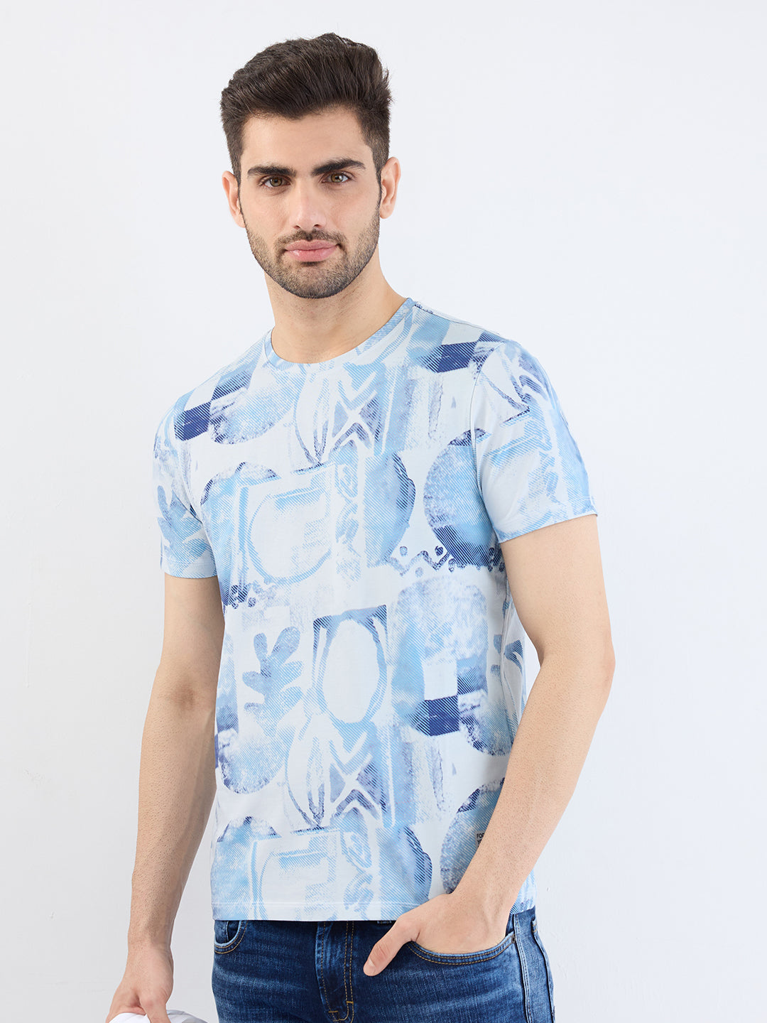 Spykar Silver Grey Slim Fit Casual T-Shirt For Men
