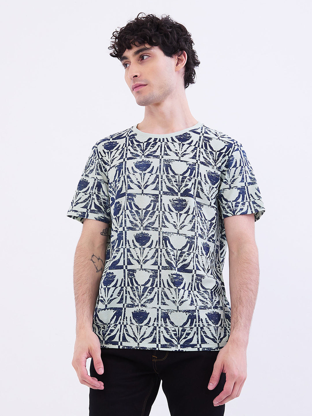 Spykar Granite Green Slim Fit Casual T-Shirt For Men