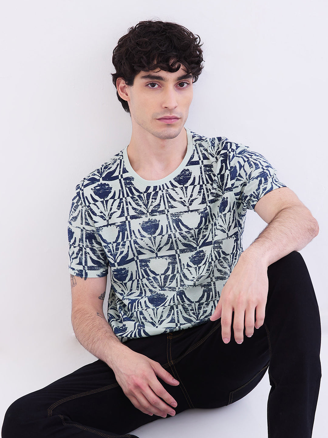 Spykar Granite Green Slim Fit Casual T-Shirt For Men