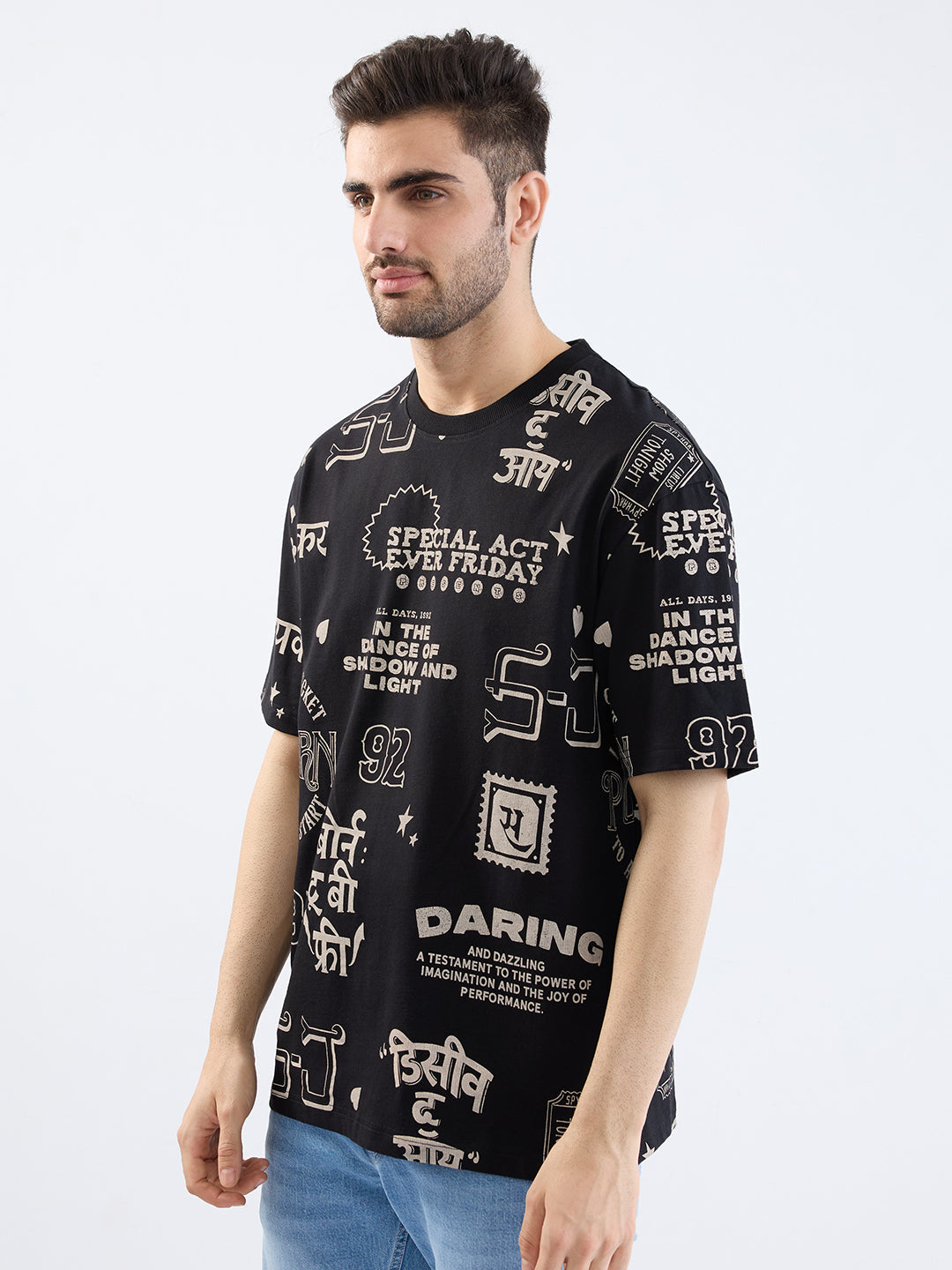 Spykar Black Comfort Fit Casual T-Shirt For Men