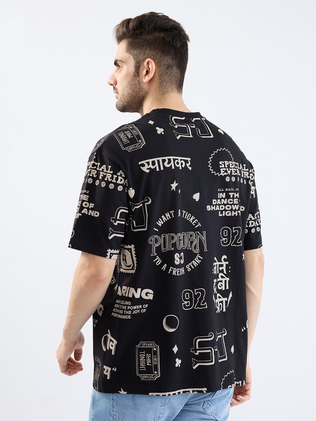 Spykar Black Comfort Fit Casual T-Shirt For Men