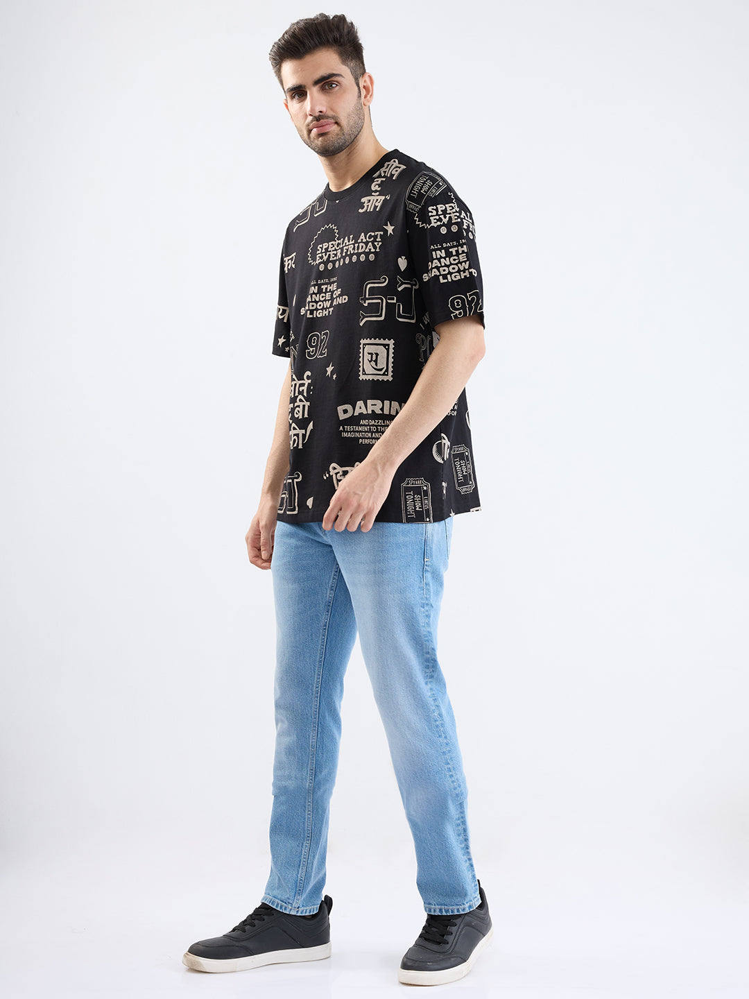 Spykar Black Comfort Fit Casual T-Shirt For Men