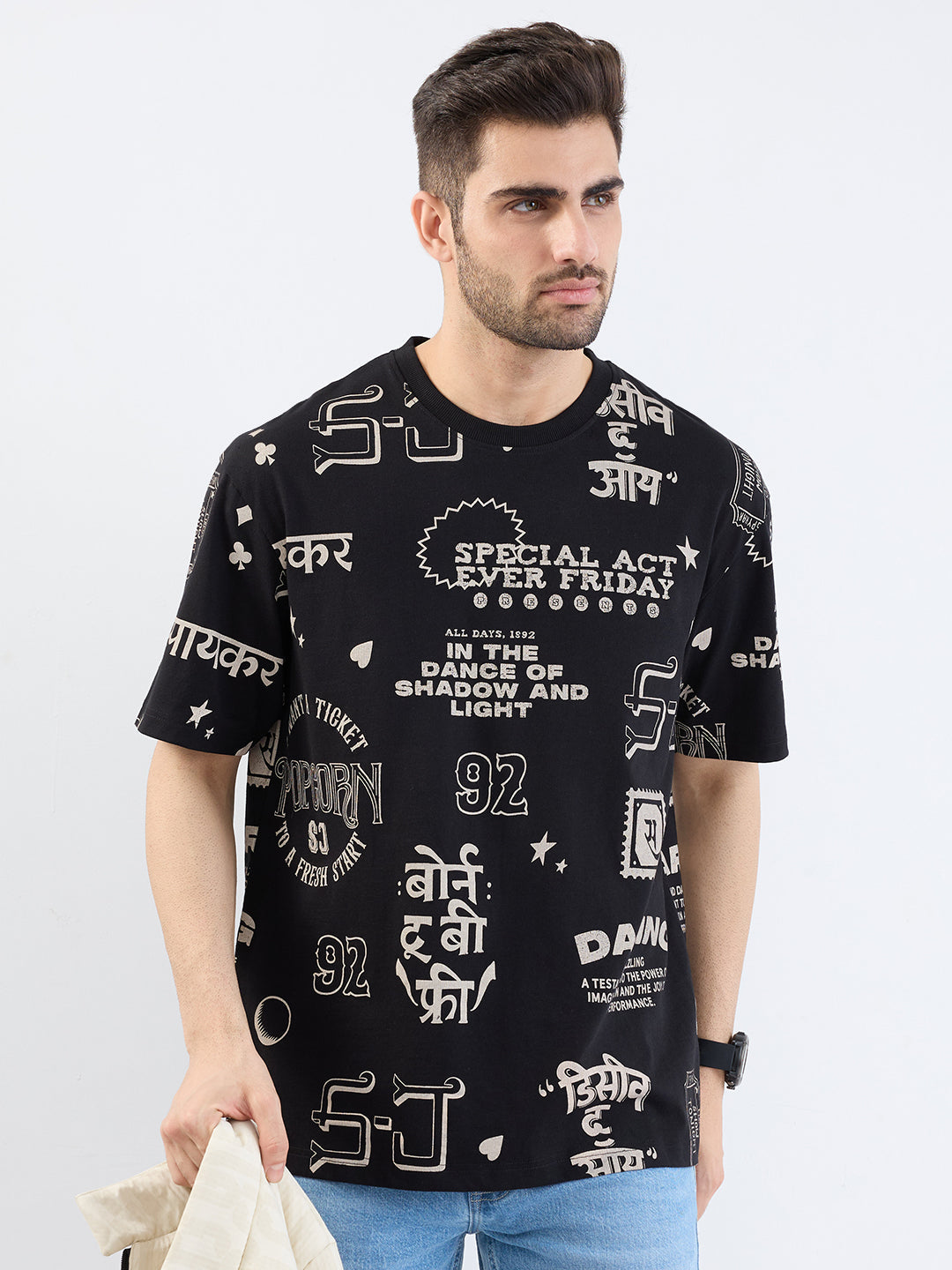 Spykar Black Comfort Fit Casual T-Shirt For Men