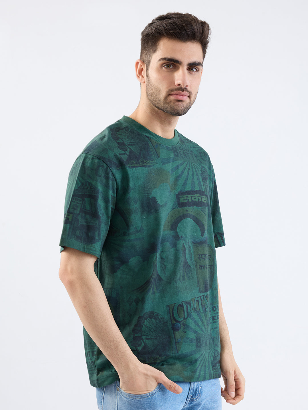 Spykar Botanical Green Comfort Fit Casual T-Shirt For Men