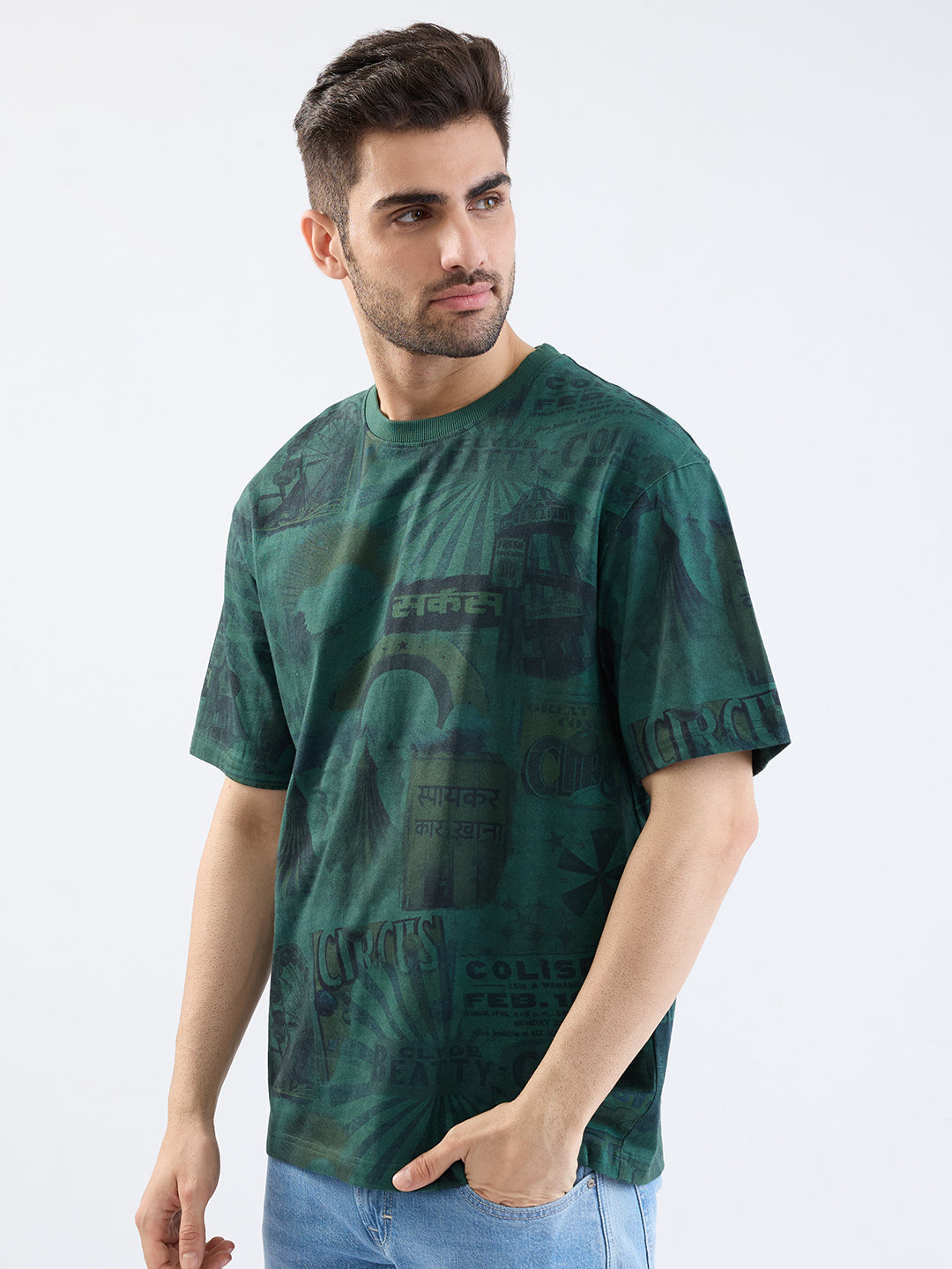 Spykar Botanical Green Comfort Fit Casual T-Shirt For Men