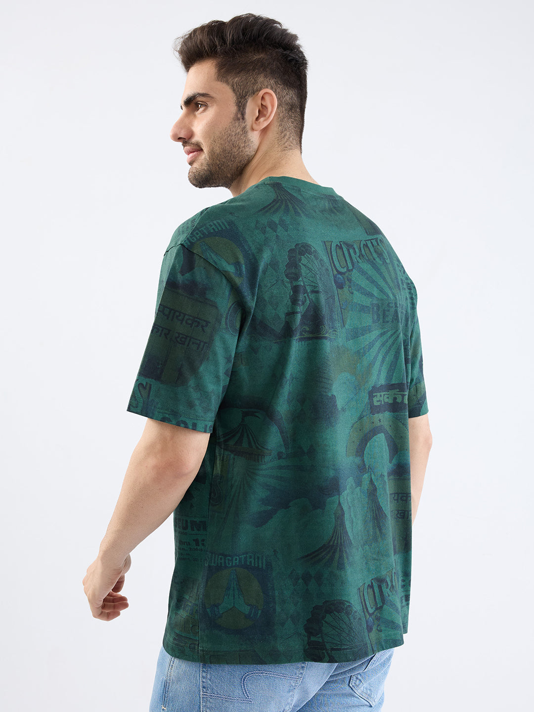 Spykar Botanical Green Comfort Fit Casual T-Shirt For Men