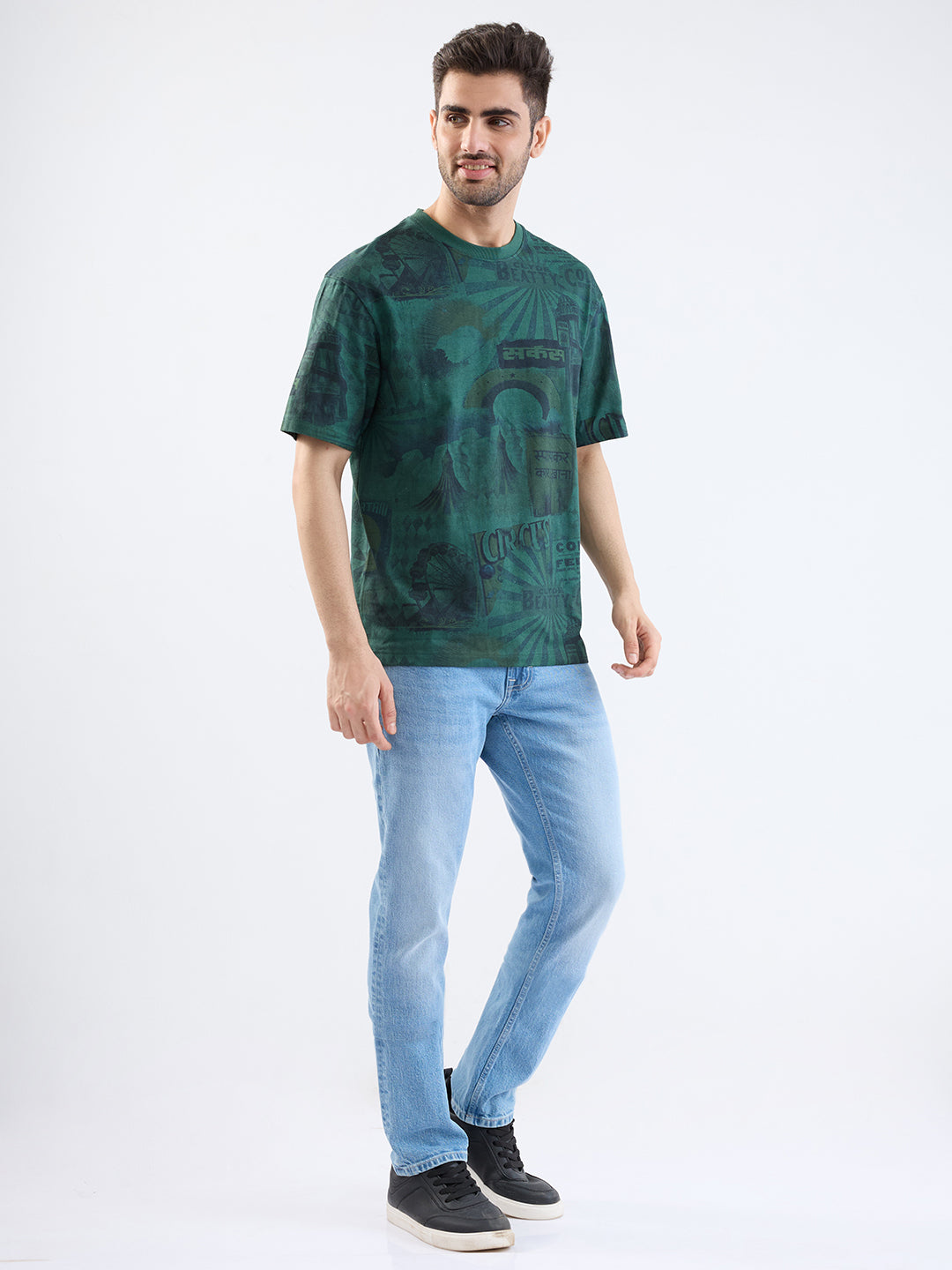 Spykar Botanical Green Comfort Fit Casual T-Shirt For Men