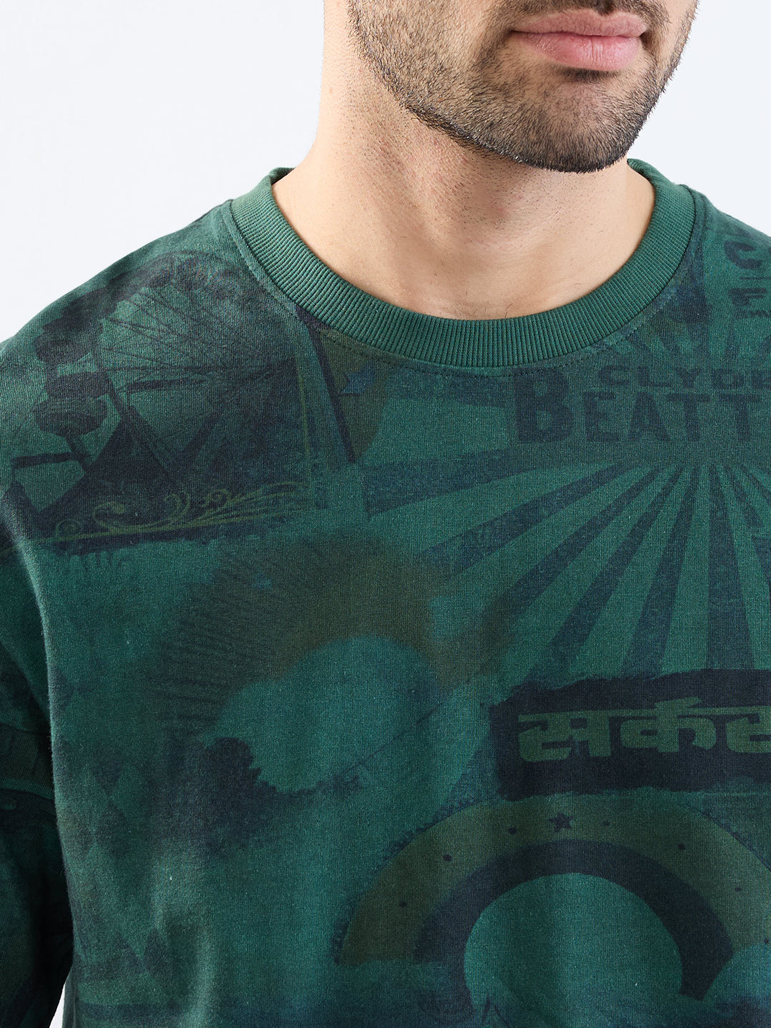 Spykar Botanical Green Comfort Fit Casual T-Shirt For Men