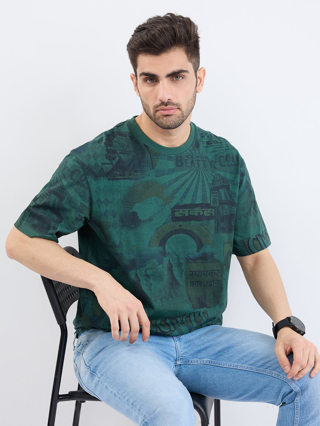 Spykar Botanical Green Comfort Fit Casual T-Shirt For Men