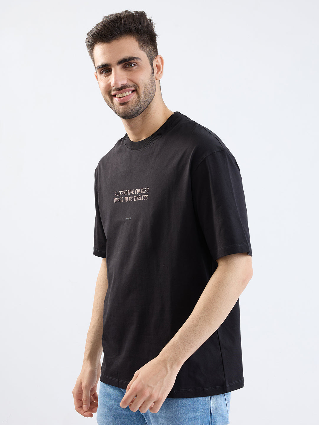 Spykar Black Comfort Fit Casual T-Shirt For Men