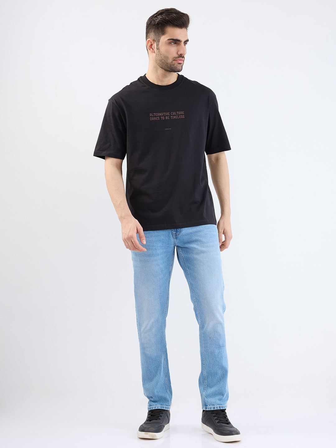 Spykar Black Comfort Fit Casual T-Shirt For Men