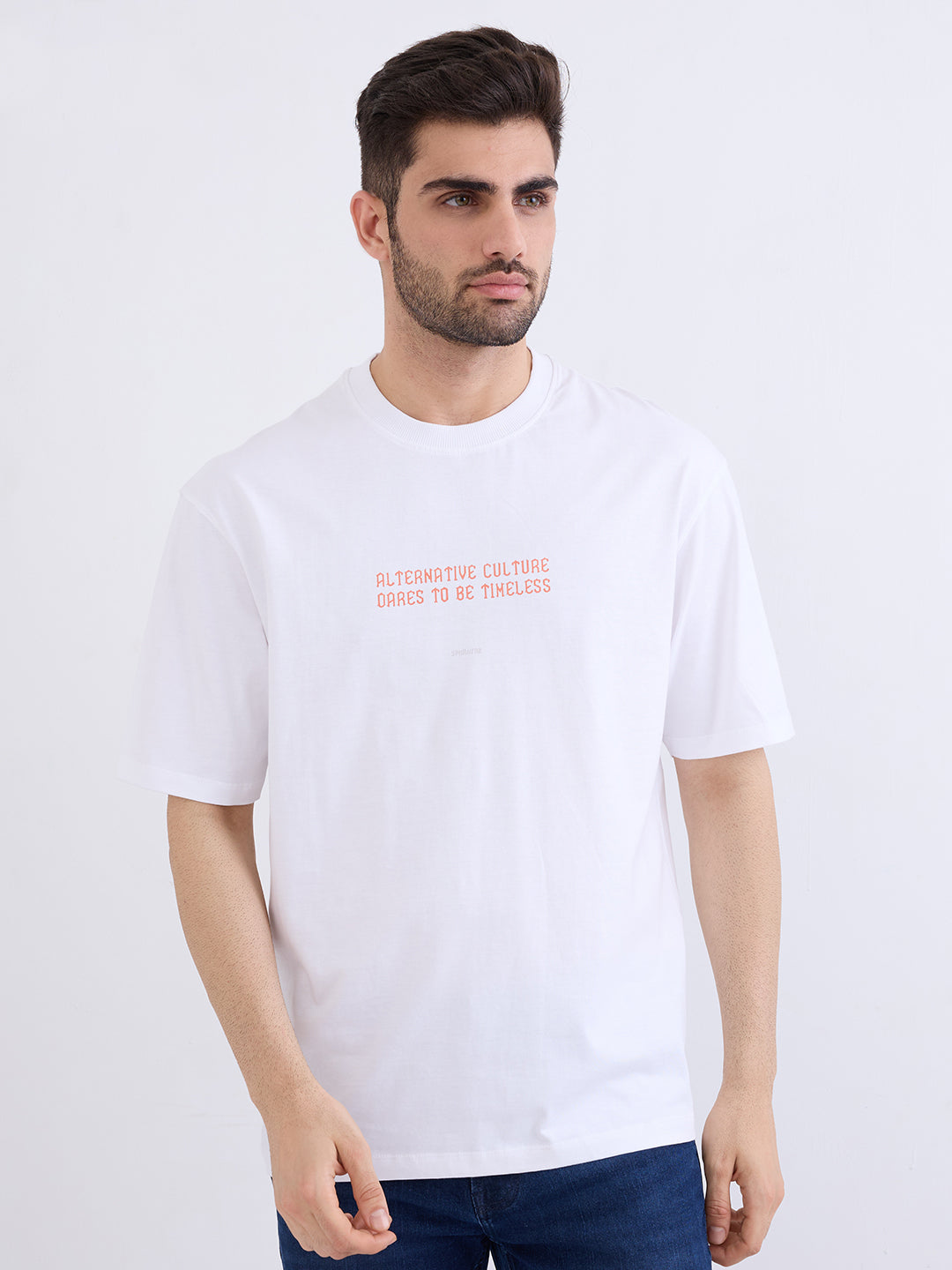 Spykar White Comfort Fit Casual T-Shirt For Men