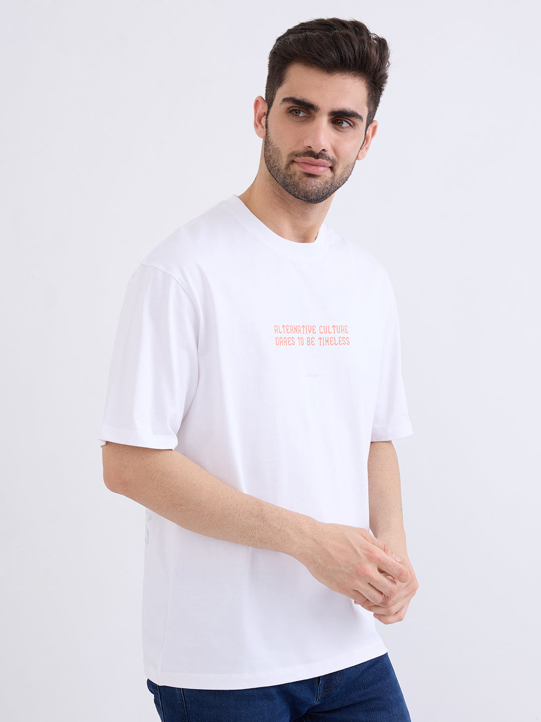 Spykar White Comfort Fit Casual T-Shirt For Men