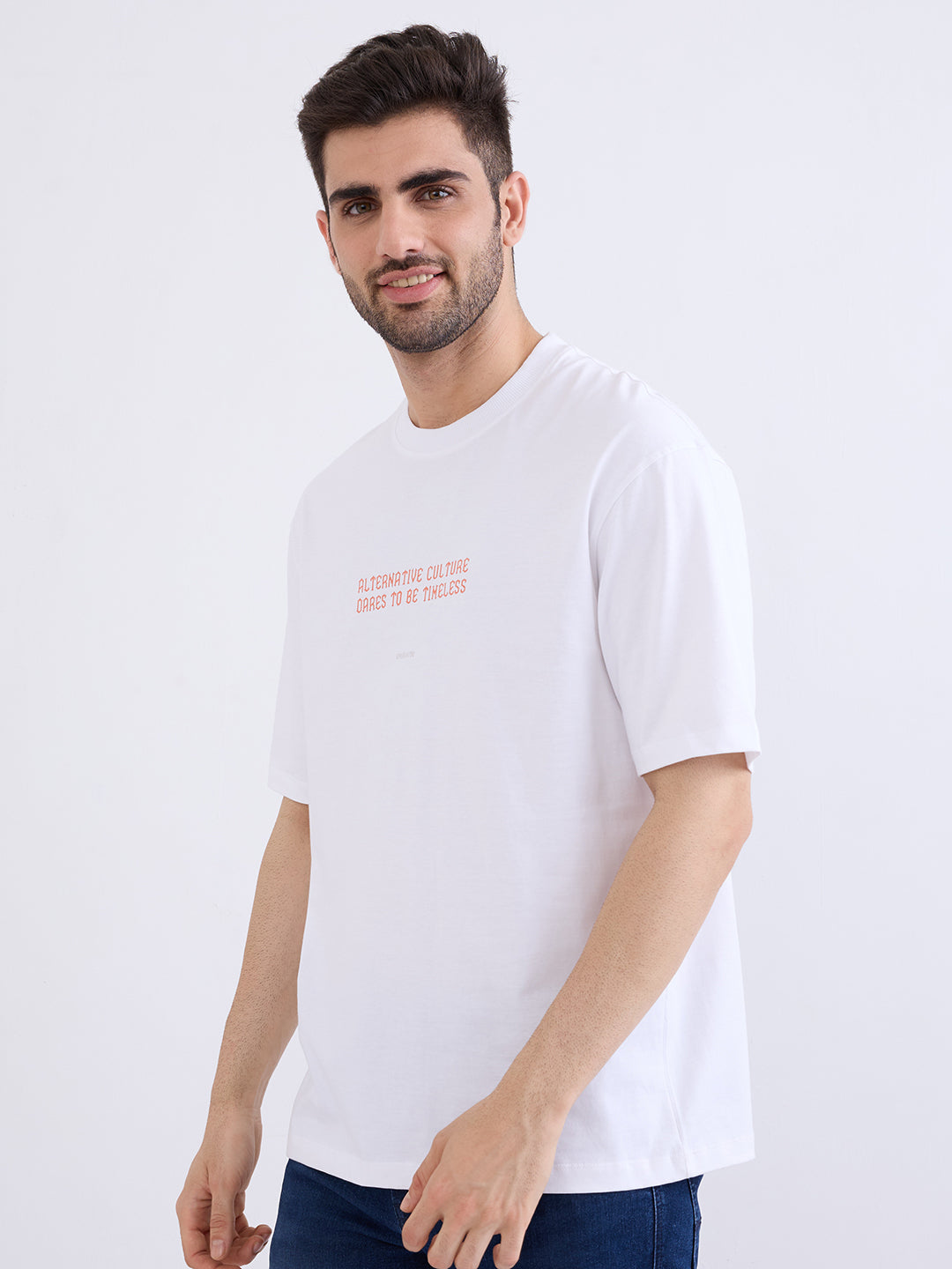Spykar White Comfort Fit Casual T-Shirt For Men