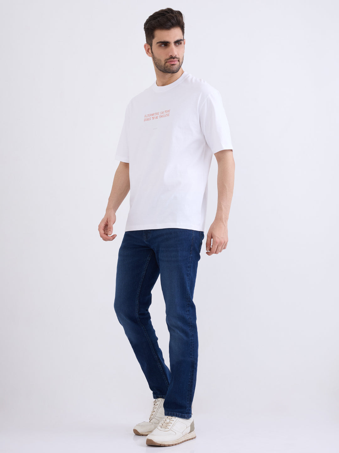 Spykar White Comfort Fit Casual T-Shirt For Men