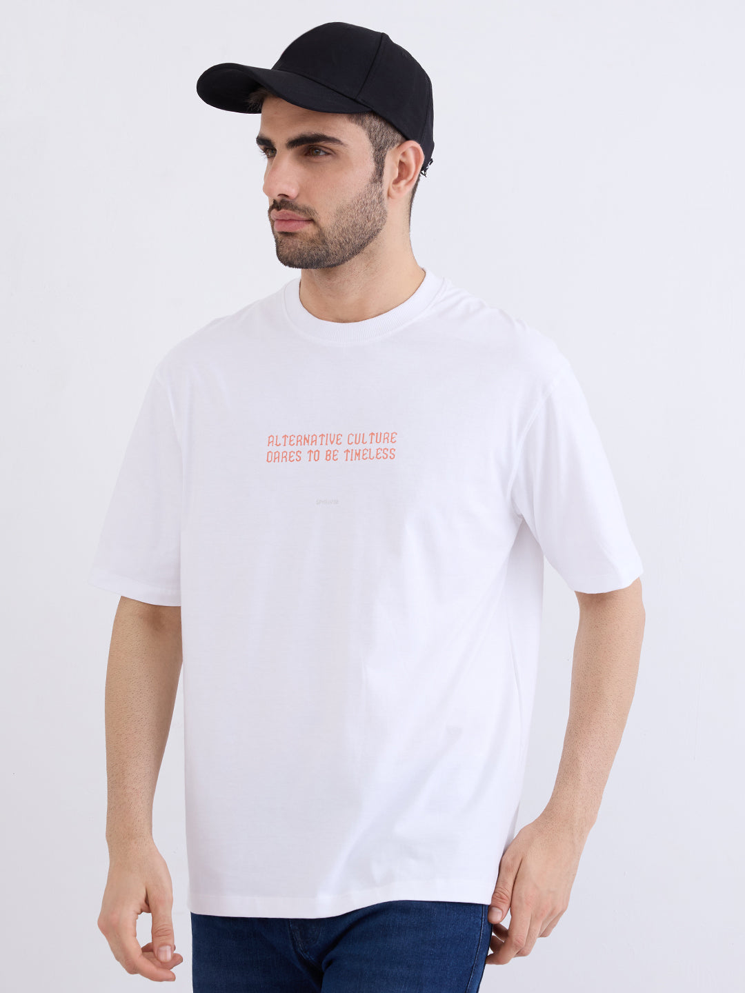Spykar White Comfort Fit Casual T-Shirt For Men