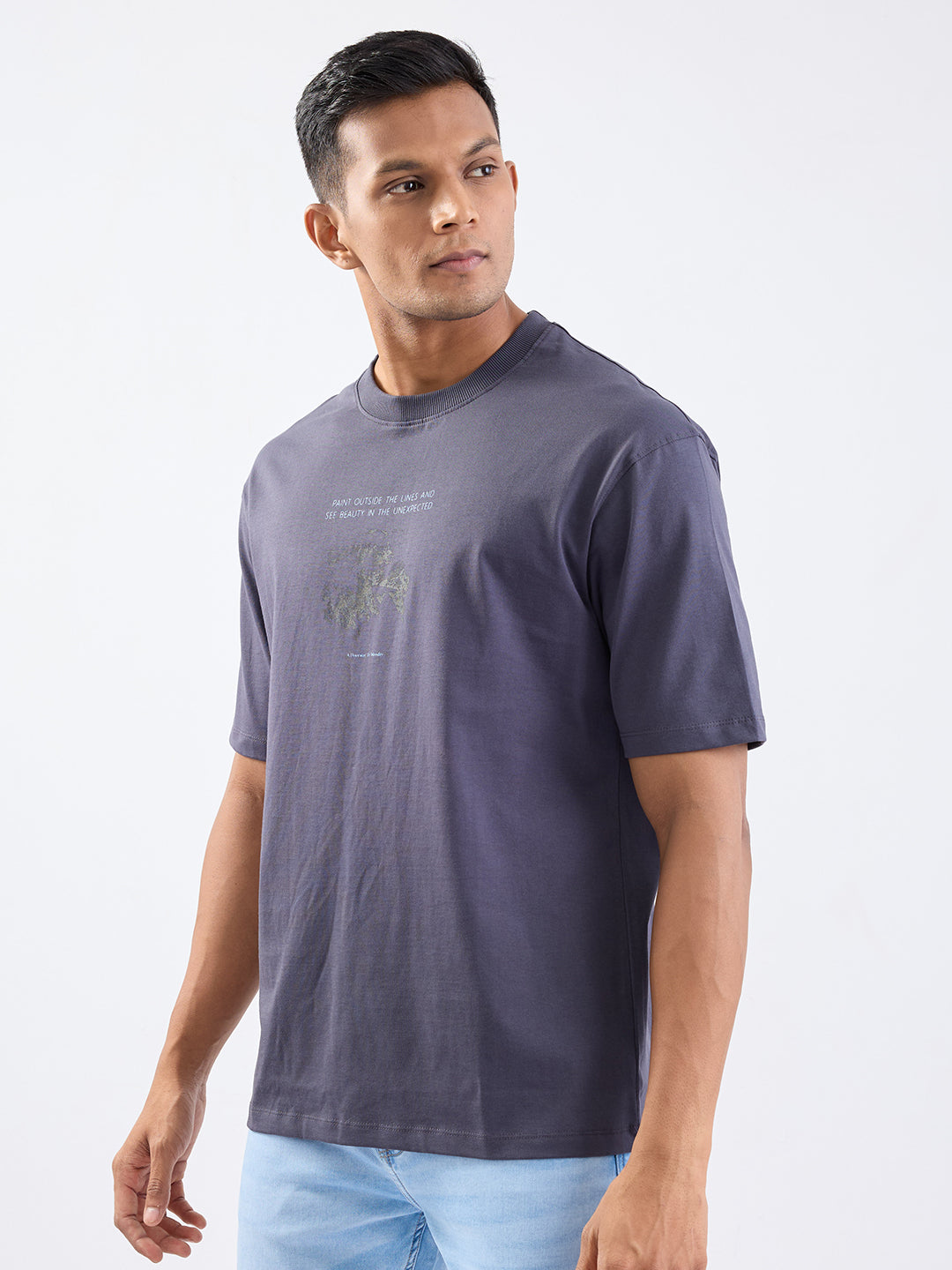Spykar Slate Grey Comfort Fit Casual T-Shirt For Men