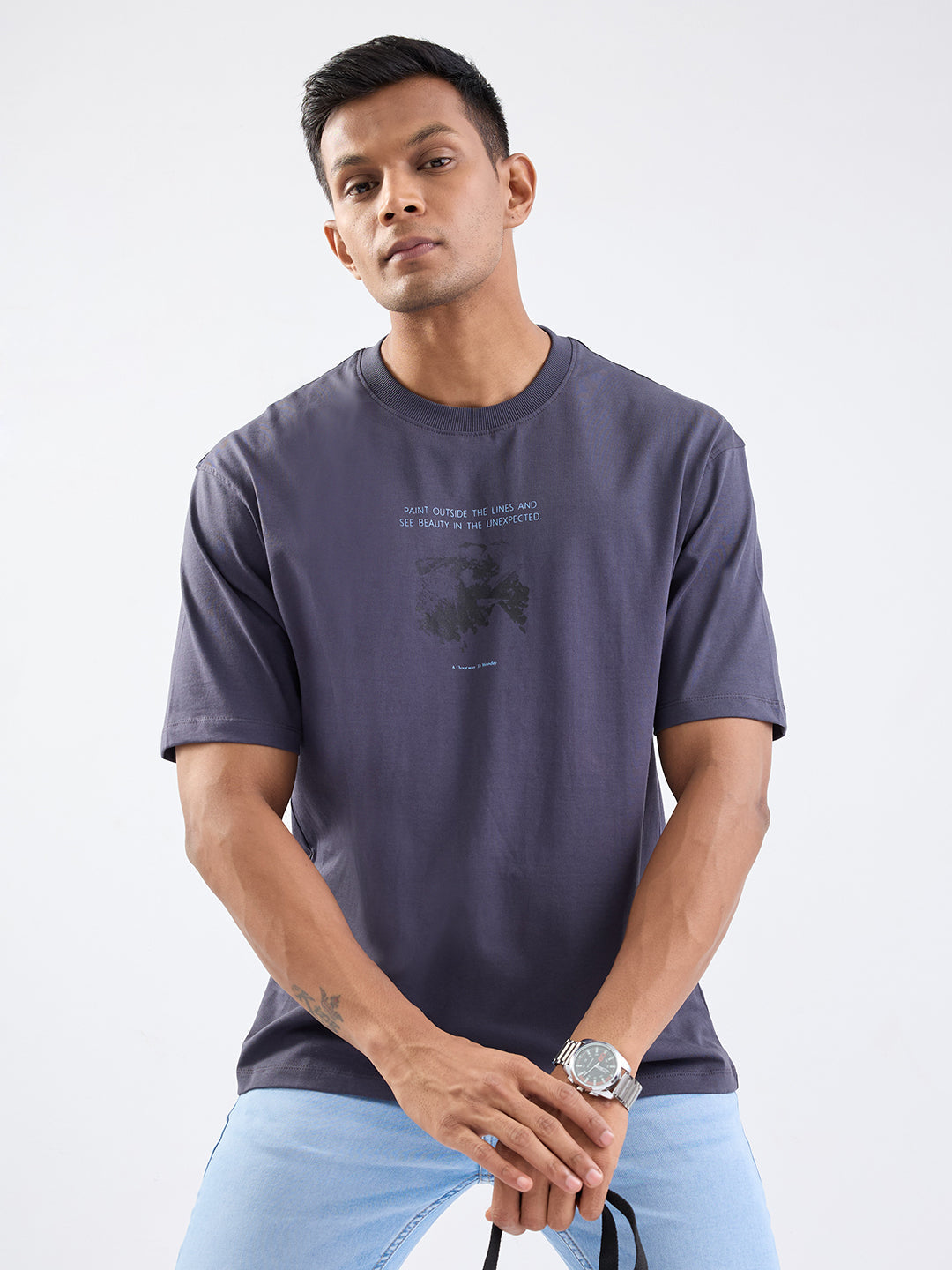 Spykar Slate Grey Comfort Fit Casual T-Shirt For Men