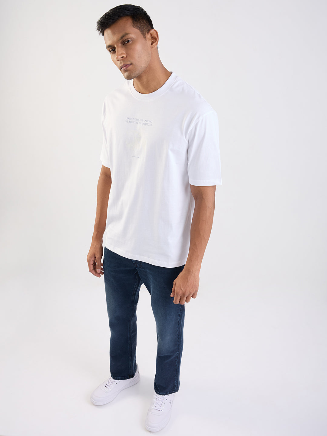Spykar White Comfort Fit Casual T-Shirt For Men
